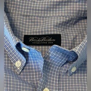 Brooks Brothers Blue Gingham Shirt Non-Iron Button Down Preppy‎ Long Sleeve XL